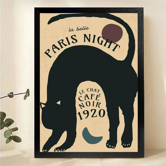 Paris Night Black Cat Café Noir 1920 Wall Art - Vintage French Poster Canvas Print|W1360