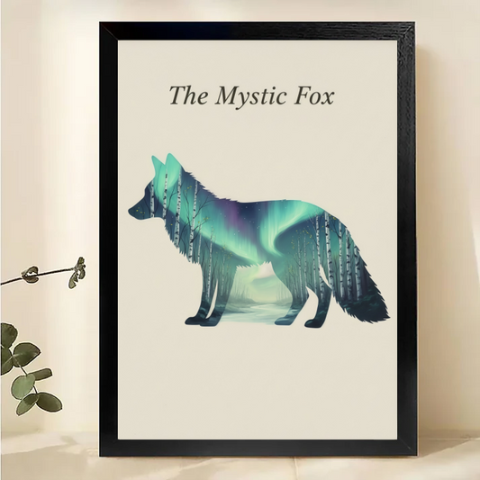 The Mystic Fox - Northern Lights Aurora Fox Wall Art Print| W1027