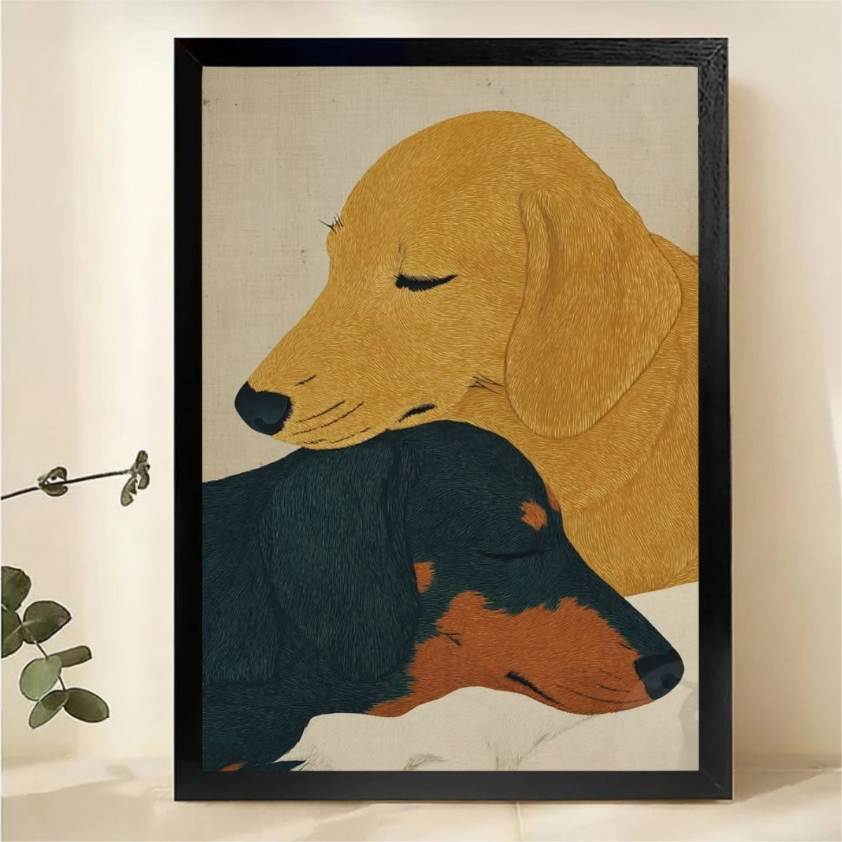 Two Dachshunds Wall Art - Minimalist Dog Portrait Canvas Print|W1340
