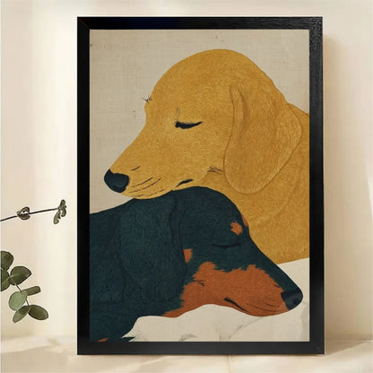 Two Dachshunds Wall Art - Minimalist Dog Portrait Canvas Print|W1340