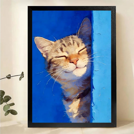 Happy Sleeping Cat Wall Art - Peaceful Tabby Portrait Print|W1227