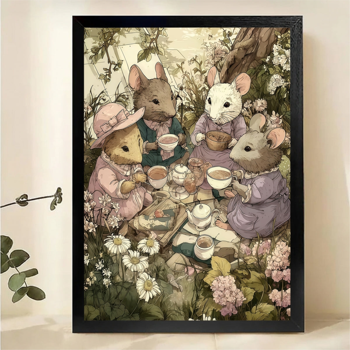 Mice Tea Party Wall Art - Enchanted Garden Storybook Print|W1085
