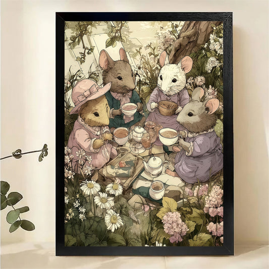 Mice Tea Party Wall Art - Enchanted Garden Storybook Print|W1085