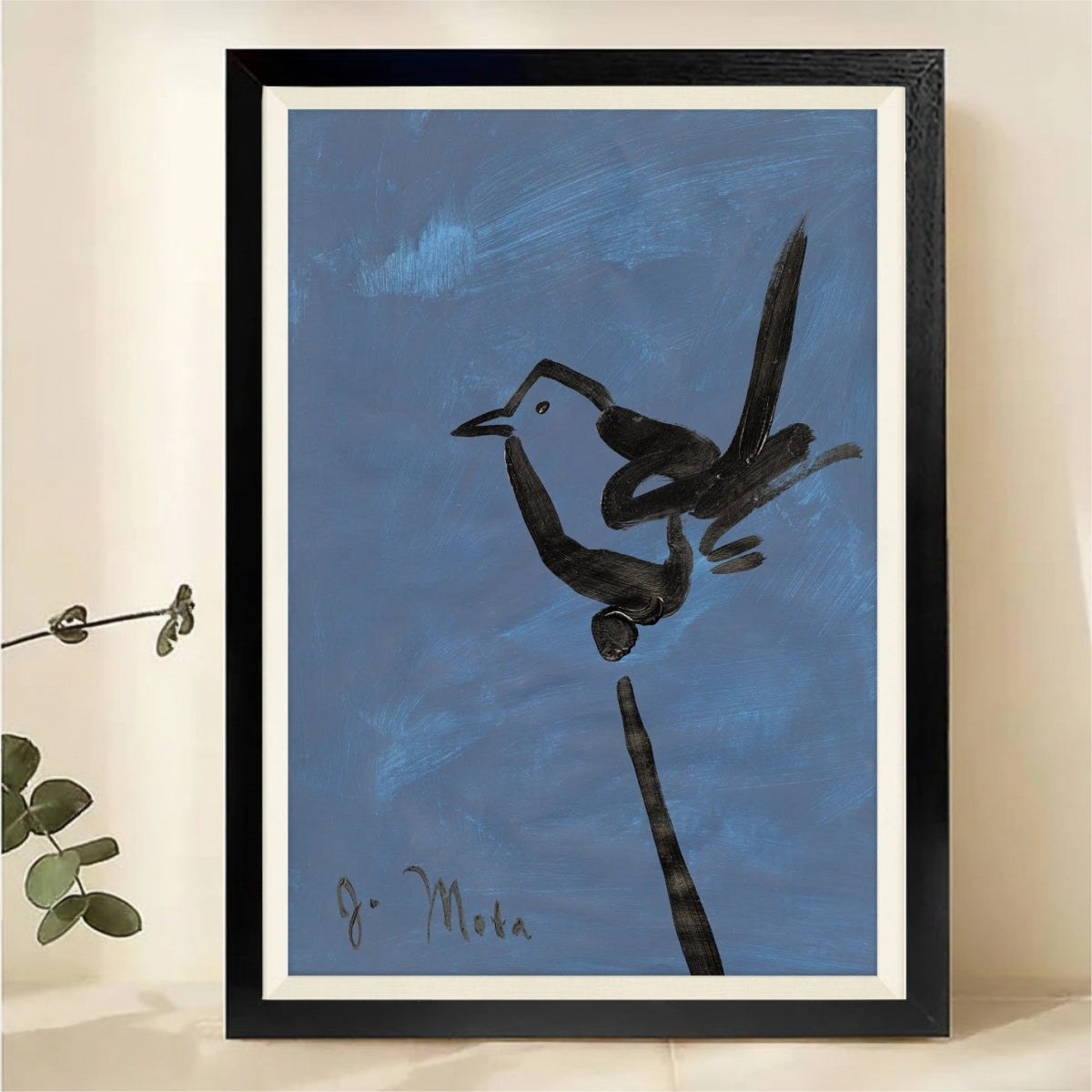 Abstract Bird on Branch Wall Art - Zen Minimalist Ink Painting Canvas Print|W1429