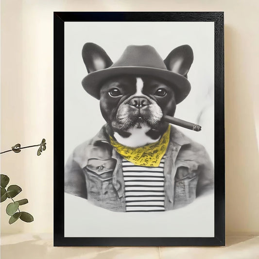 French Bulldog Cowboy Art – Cool Dog with Cigar Framed Print| W1034