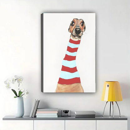Long Neck Dog in Striped Sweater Wall Art - Whimsical Print|W1293