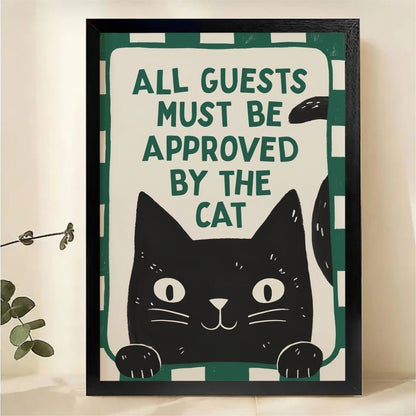 All Guests Must Be Approved By the Cat Wall Art - Green Stripe Retro Canvas Print|W1405