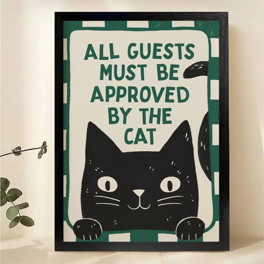 All Guests Must Be Approved By the Cat Wall Art - Green Stripe Retro Canvas Print|W1405