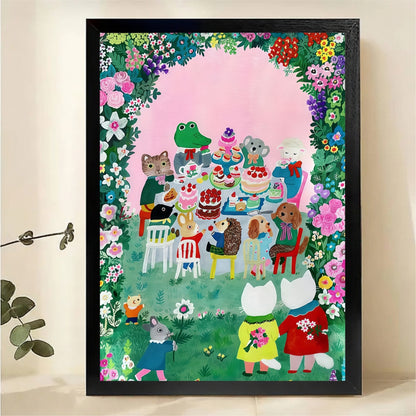 Woodland Creatures Tea Party Print - Enchanted Garden Art|W1080