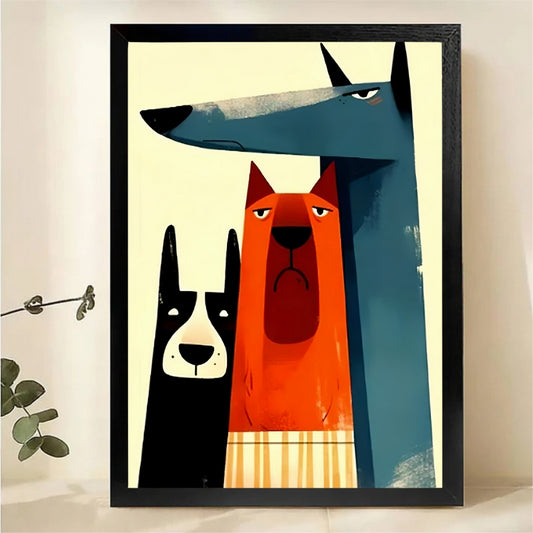 Colorful Dog Trio Wall Art - Abstract Pet Portrait|W1264