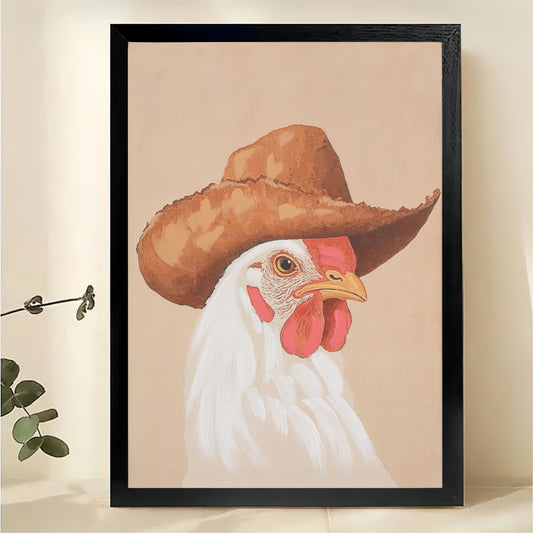 Rooster in Cowboy Hat Wall Art - Western Farmhouse Print|W1298