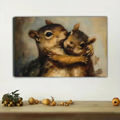 Hugging Squirrels Wall Art | Adorable Woodland Animal Framed Print| W1037
