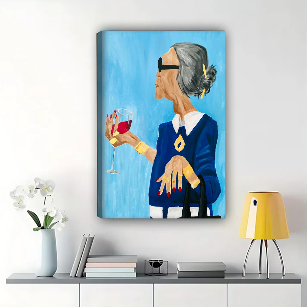 Chic Woman with Wine Wall Art - Modern Fashion Portrait Print|W1245