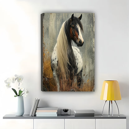 Realistic Horse Oil Painting – Classic Equine Wall Art on Natural Wood Canvas  | W823