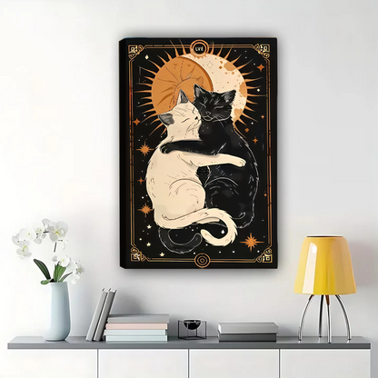 Yin Yang Cats Art Print - Sun Moon Celestial Wall Decor|W1104