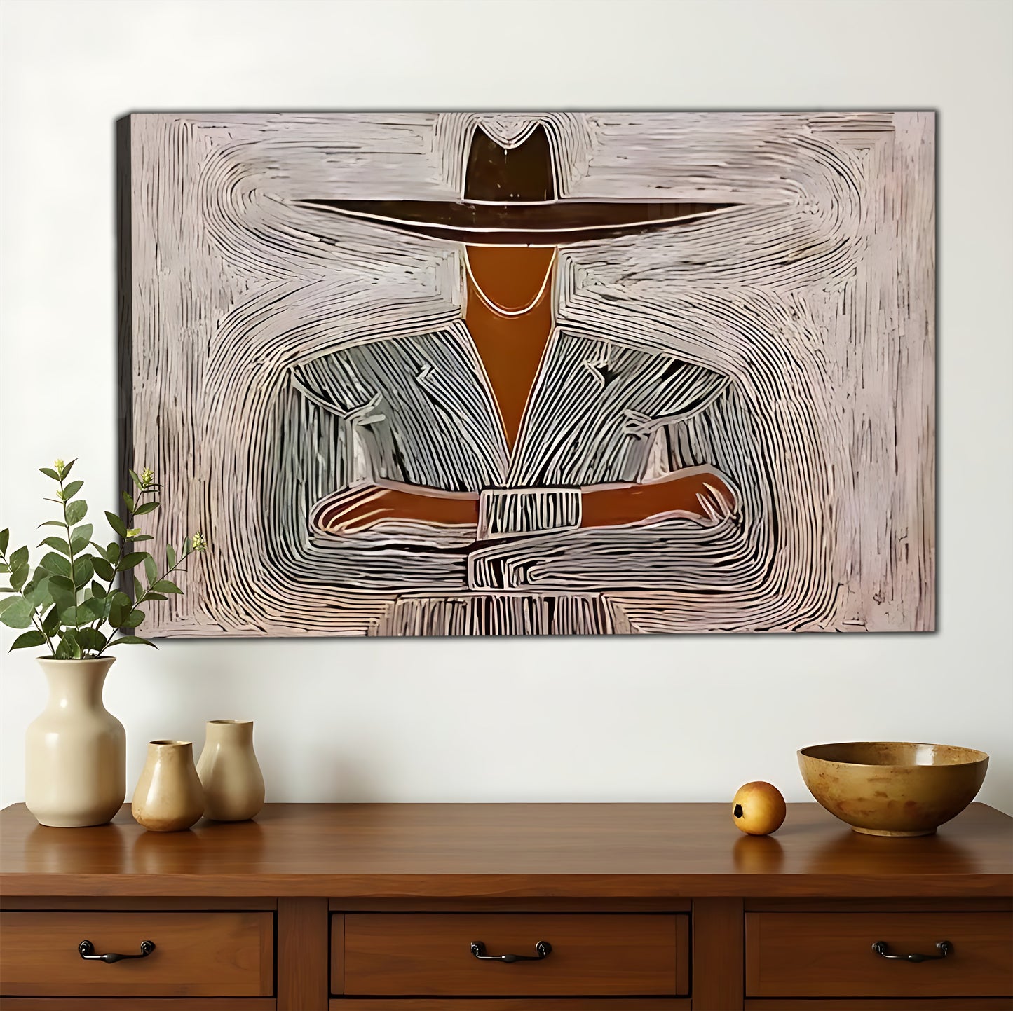The Zen Abstract Figure – Calm Minimalist Wall Art on Natural Wood Canvas | W599