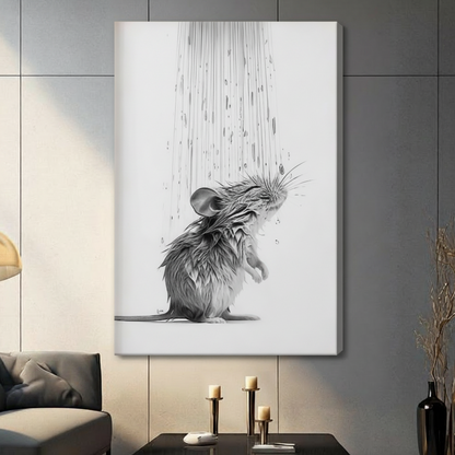 Wet Mouse Shower Pencil Sketch Canvas Art w6617