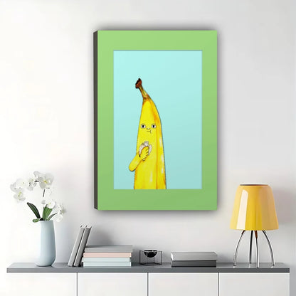 Sad Banana Wall Art – Funny Minimalist Fruit Canvas Print on Natural Wood Frame | W2410