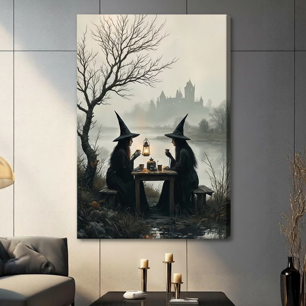 Gothic Witches Tea Party Dark Oil Canvas Art w6618