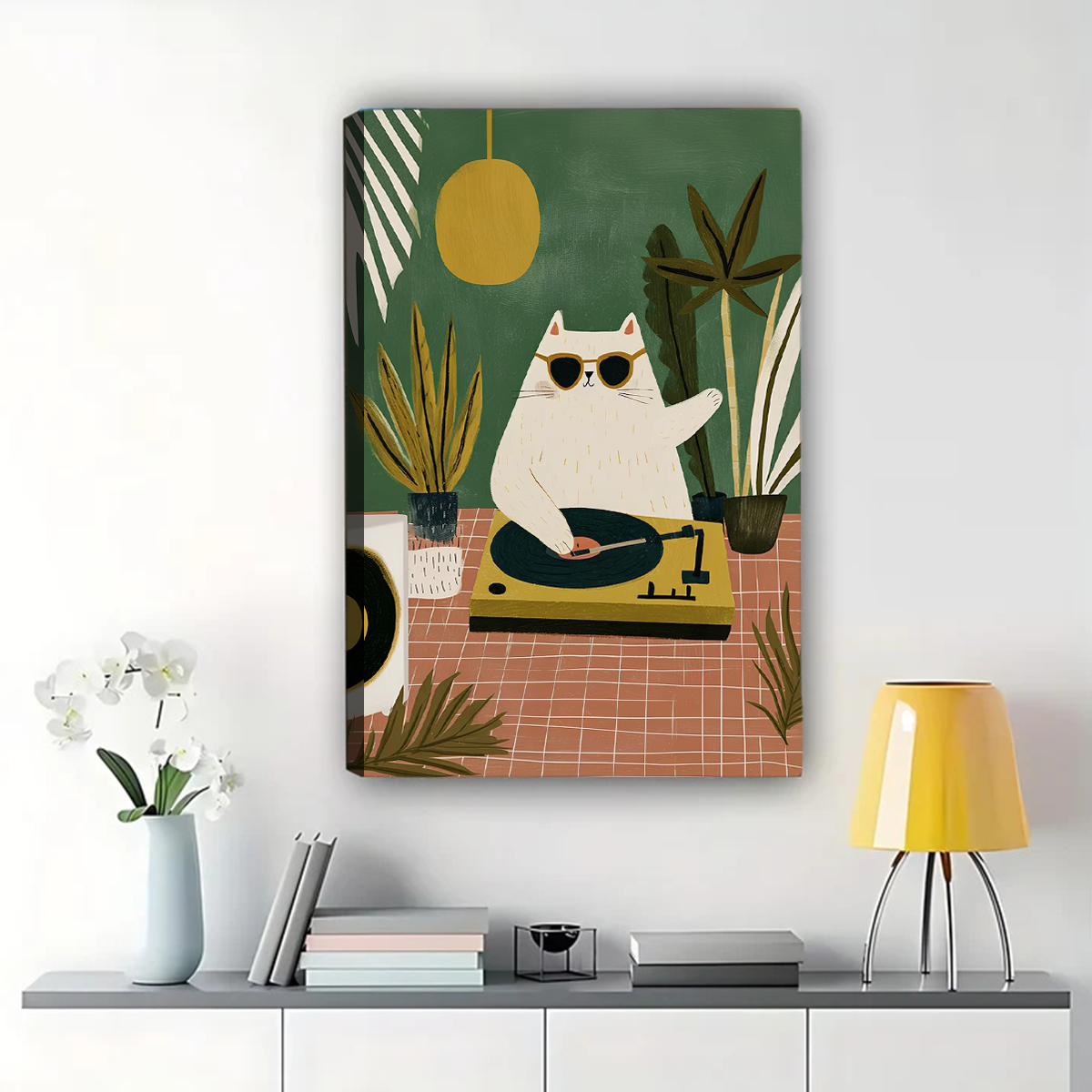 Cool Cat DJ Wall Art - Retro Music Canvas Print|W1136