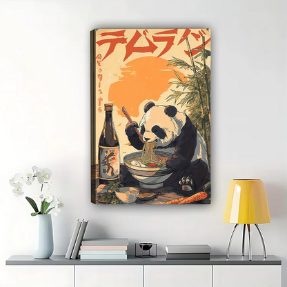 Panda Eating Ramen Wall Art - Vintage Japanese Poster Print|W1086