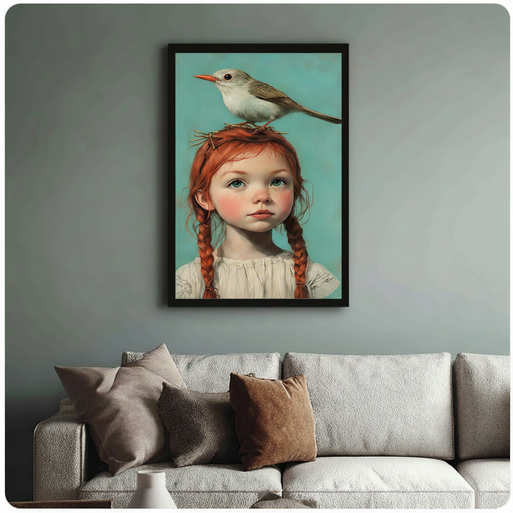 Whimsical girl portrait canvas art – gallery-grade oil painting style print for nursery or bedroom