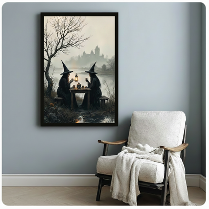 Gothic Witches Tea Party Dark Oil Canvas Art w6618