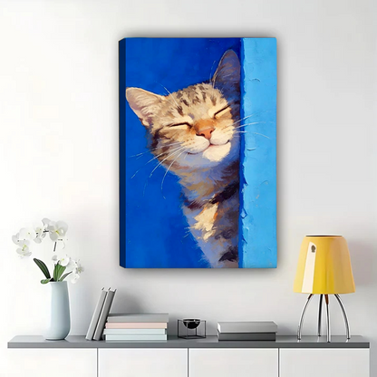 Happy Sleeping Cat Wall Art - Peaceful Tabby Portrait Print|W1227