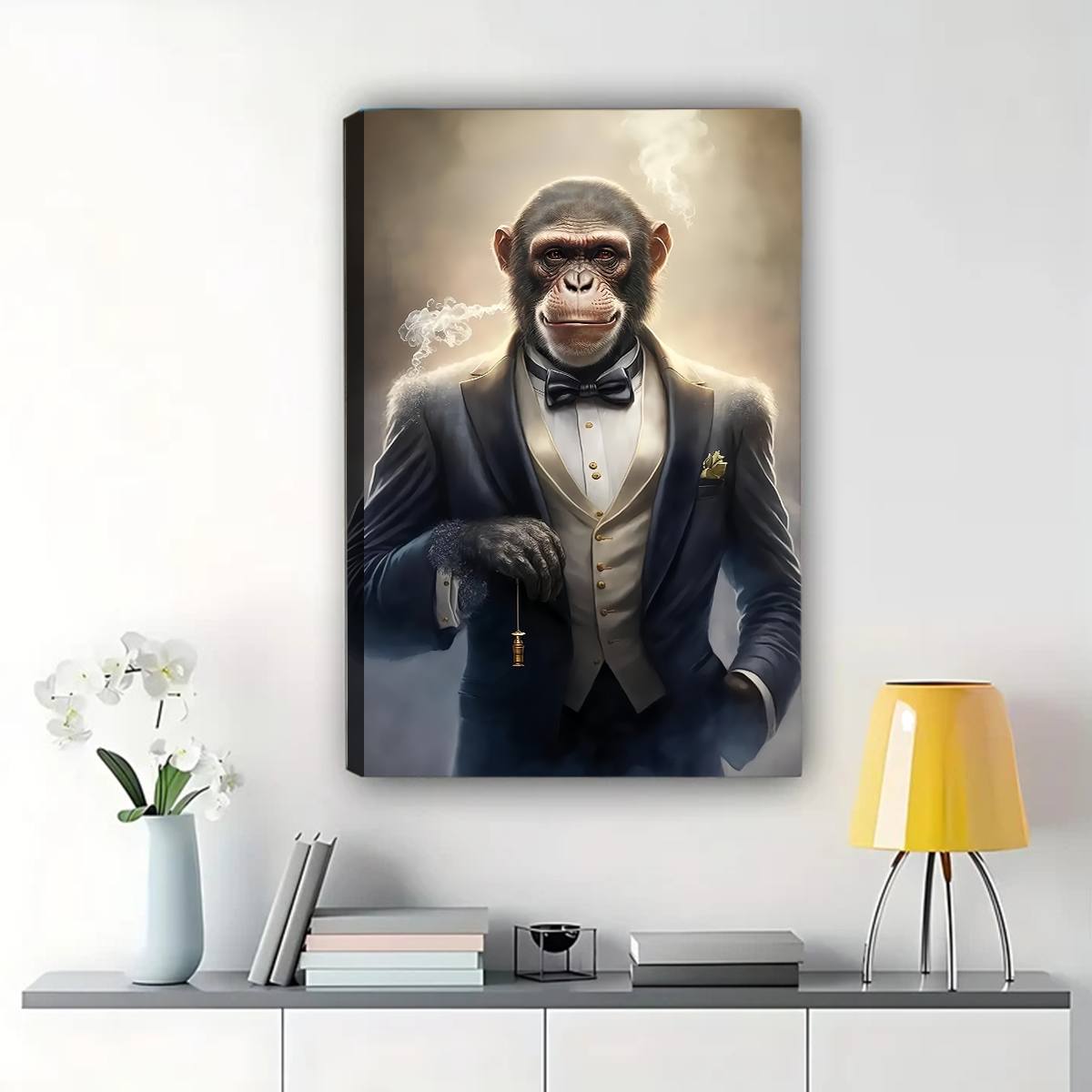 Sophisticated Chimp in Tuxedo Canvas Art - Gentleman Animal Portrait|W1168