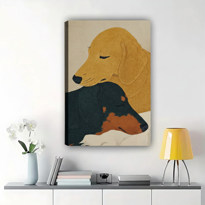 Two Dachshunds Wall Art - Minimalist Dog Portrait Canvas Print|W1340