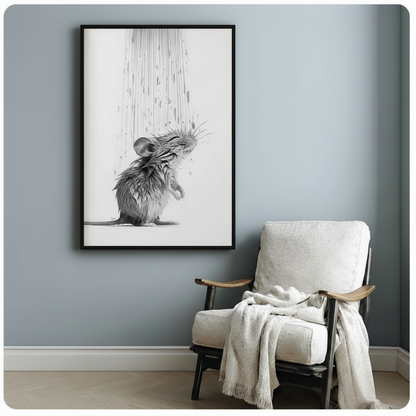 Wet Mouse Shower Pencil Sketch Canvas Art w6617