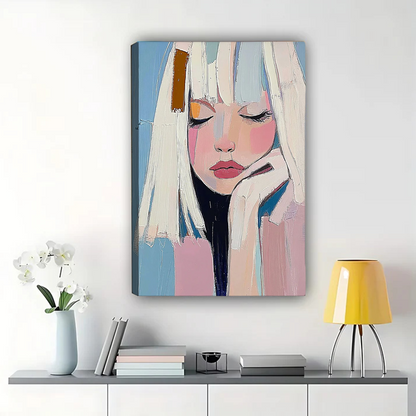 Abstract Woman Portrait Wall Art - Pastel Modern Painting Print|W1256