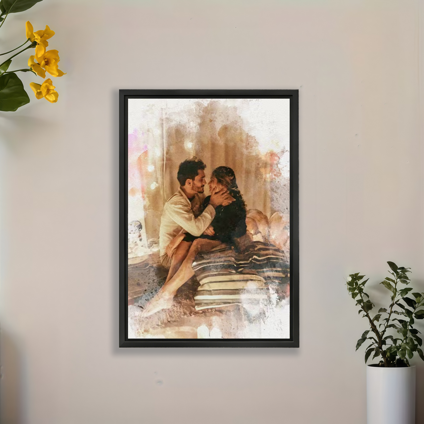 Custom Watercolor Portrait from Photo Personalized Canvas Wall Art