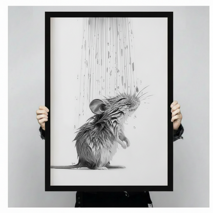 Wet Mouse Shower Pencil Sketch Canvas Art w6617