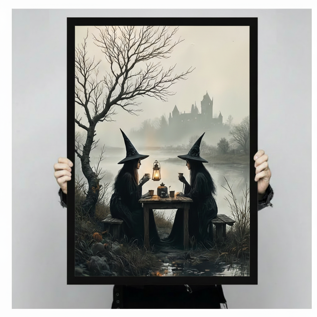Gothic Witches Tea Party Dark Oil Canvas Art w6618