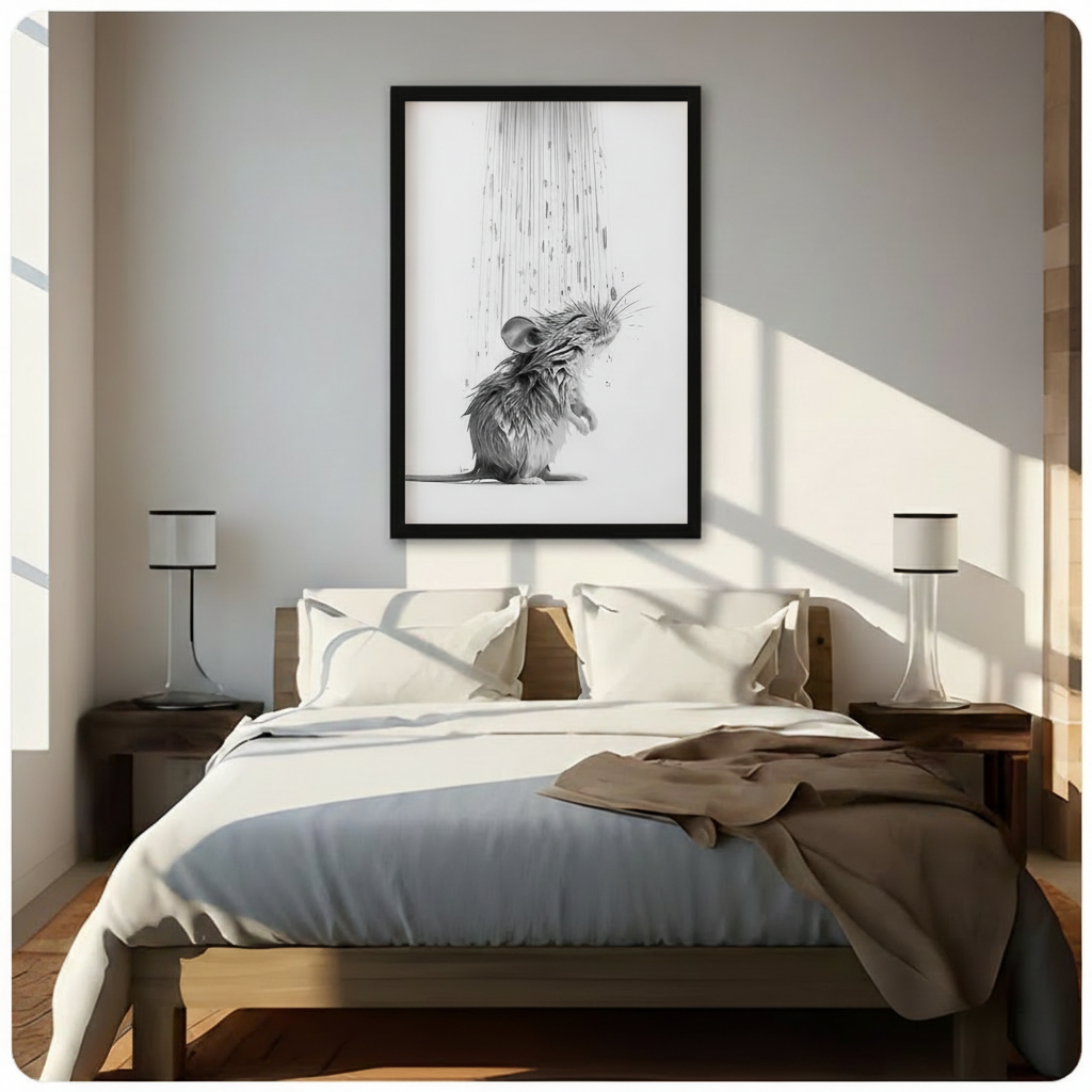Wet Mouse Shower Pencil Sketch Canvas Art w6617