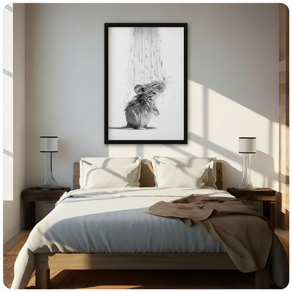 Wet Mouse Shower Pencil Sketch Canvas Art w6617