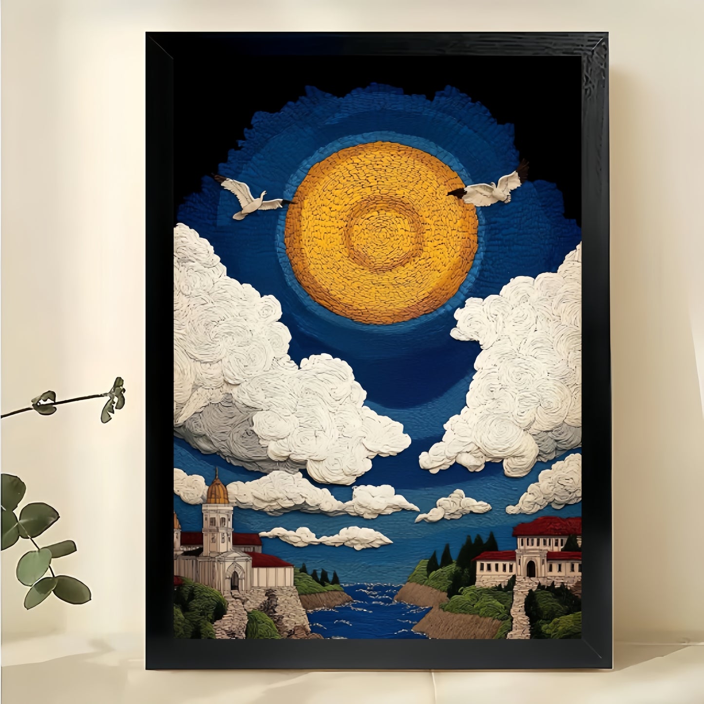 The Starry Sky Village – Van Gogh-Inspired Dreamy Wall Art on Natural Wood Canvas | W640