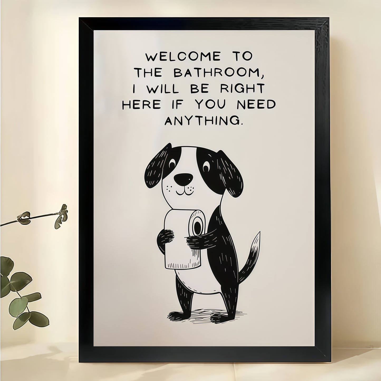 Welcome to the Bathroom Puppy – Humorous Bathroom Wall Art on Natural Wood Canvas | W909
