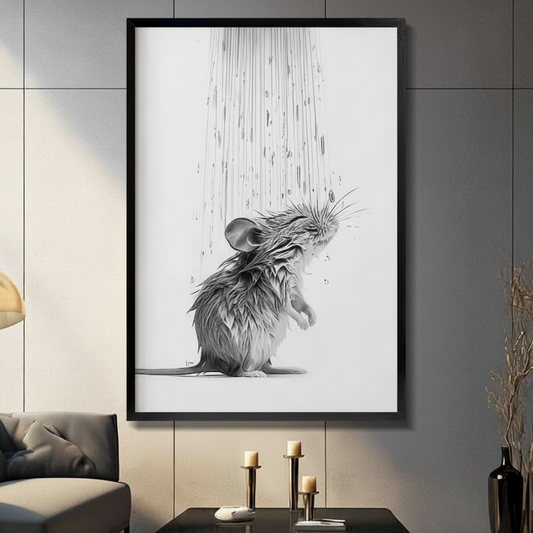 Wet Mouse Shower Pencil Sketch Canvas Art w6617