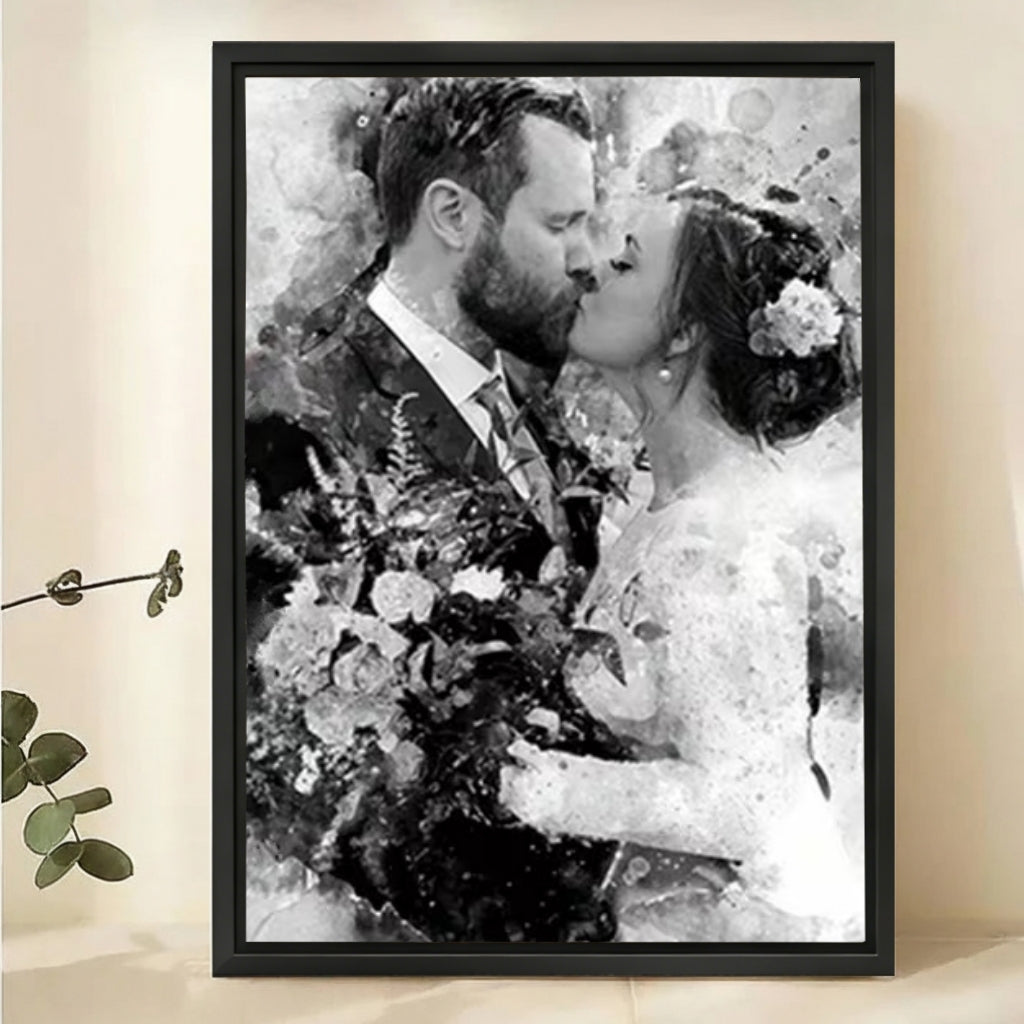 Custom Black and White Watercolor Portrait - Personalized Canvas Art