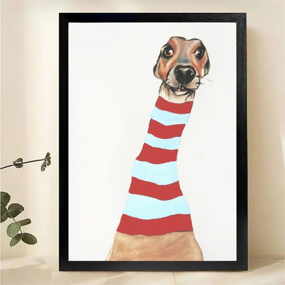 Long Neck Dog in Striped Sweater Wall Art - Whimsical Print|W1293