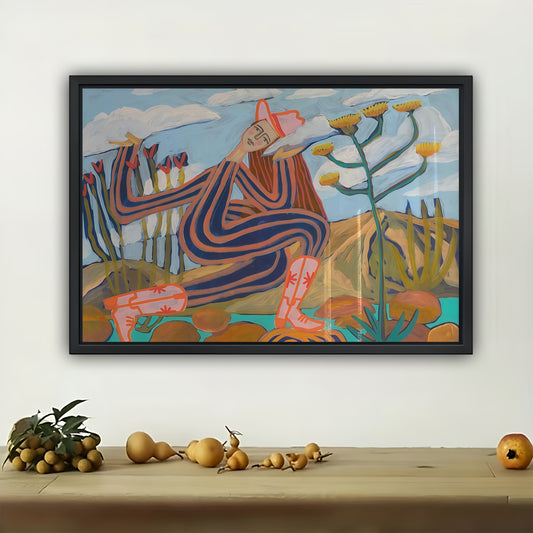 The Abstract Desert Figure – Bohemian Art Wall Decor on Natural Wood Canvas | W580