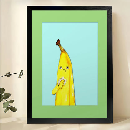 Sad Banana Wall Art – Funny Minimalist Fruit Canvas Print on Natural Wood Frame | W2410