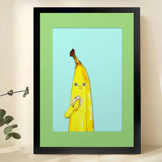 Sad Banana Wall Art – Funny Minimalist Fruit Canvas Print on Natural Wood Frame | W2410