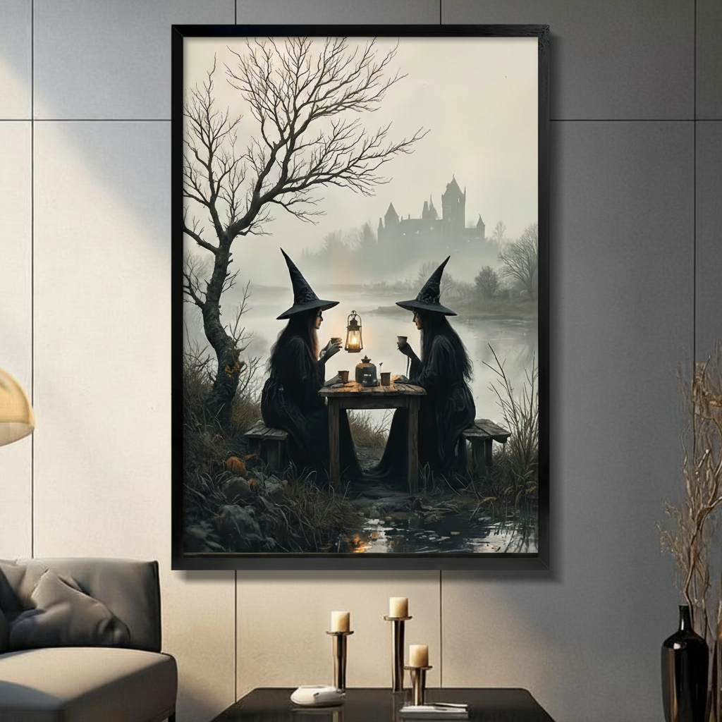 Gothic Witches Tea Party Dark Oil Canvas Art w6618