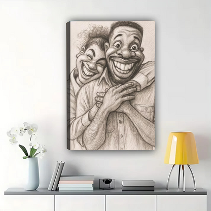 Custom Caricature Portrait from Photo - Black and White Canvas Art