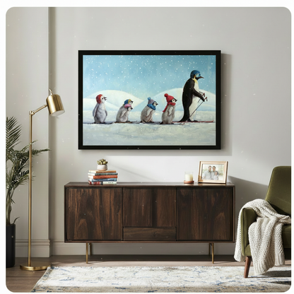 Penguin Family Ski Adventure Canvas Wall Art w3068