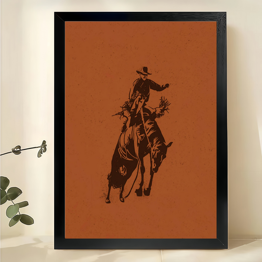 Rodeo Cowboy – Minimalist Western Silhouette Wall Art on Natural Wood Canvas | W995