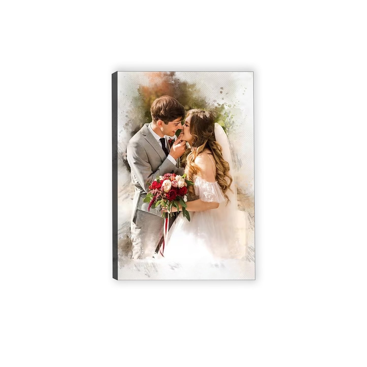 Personalized Wedding Watercolor Portrait Canvas | Custom Photo Illustration Art